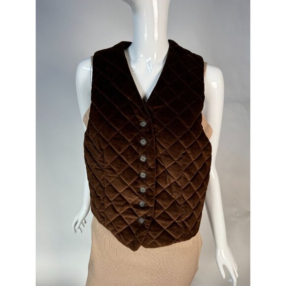 Vintage Brown Quilted Velvet Button-Up Vest Womens - Picture 9 of 16